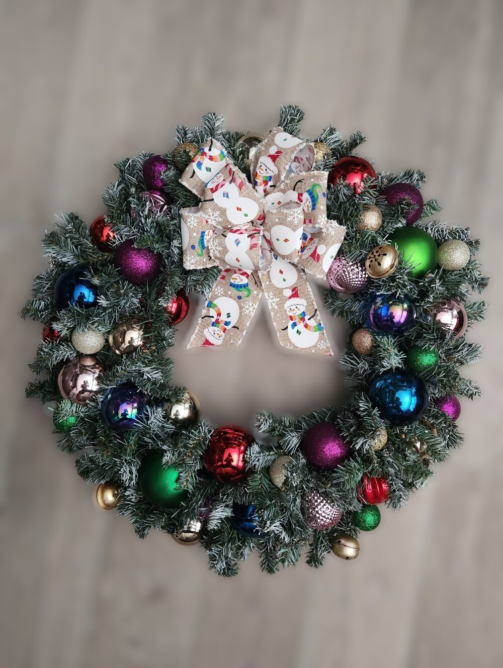 Handmade Vintage-Inspired Christmas Ornament Wreath Snowman 24 Inches - Picture 7 of 11